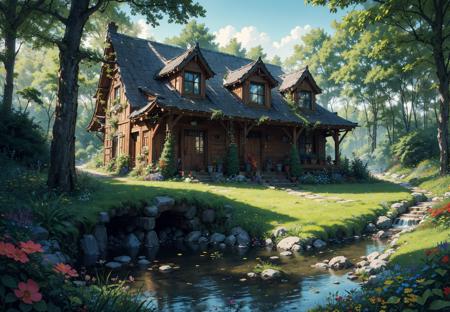 24324-3134855375-A witch's house stands by a stream in the forest and a green witch tends the plants and trees in the garden. She has a beautiful.png